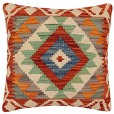 handmade Traditional Pillow Rust Blue Hand-Woven SQUARE 100% WOOL Hand woven turkish pillow2 x 2