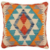 handmade Traditional Pillow Rust Blue Hand-Woven SQUARE 100% WOOL Hand woven turkish pillow2 x 2