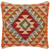 handmade Traditional Pillow Rust Blue Hand-Woven SQUARE 100% WOOL Hand woven turkish pillow 2 x 2