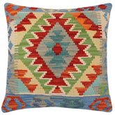 handmade Traditional Pillow Rust Blue Hand-Woven SQUARE 100% WOOL Hand woven turkish pillow2 x 2
