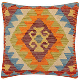 handmade Traditional Pillow Rust Blue Hand-Woven SQUARE 100% WOOL Hand woven turkish pillow2 x 2