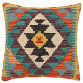 handmade Traditional Pillow Rust Blue Hand-Woven SQUARE 100% WOOL Hand woven turkish pillow2 x 2
