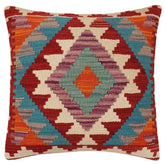 handmade Traditional Pillow Rust Blue Hand-Woven SQUARE 100% WOOL Hand woven turkish pillow2 x 2