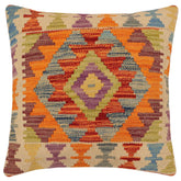 handmade Traditional Pillow Rust Blue Hand-Woven SQUARE 100% WOOL Hand woven turkish pillow2 x 2