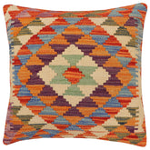 handmade Traditional Pillow Rust Blue Hand-Woven SQUARE 100% WOOL Hand woven turkish pillow 2 x 2