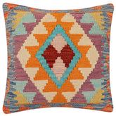 handmade Traditional Pillow Rust Blue Hand-Woven SQUARE 100% WOOL Hand woven turkish pillow2 x 2