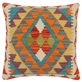 handmade Traditional Pillow Rust Blue Hand-Woven SQUARE 100% WOOL Hand woven turkish pillow2 x 2