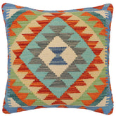 handmade Traditional Pillow Rust Blue Hand-Woven SQUARE 100% WOOL Hand woven turkish pillow 2 x 2
