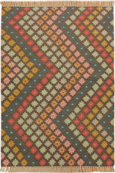 Flat Weave Kilim Antique Navaho Vintage handmade Modern Kilim Brown Blue Hand-Woven Rectangle 100% Wool Area Rug 4x6