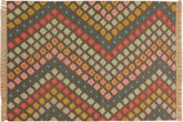handmade Modern Kilim Brown Blue Hand-Woven RECTANGLE 100% WOOL area rug 4x6