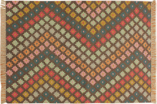 handmade Modern Kilim Brown Blue Hand-Woven RECTANGLE 100% WOOL area rug 4x6