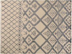 handmade Modern Moroccan Hi Ivory Blue Hand Knotted RECTANGLE 100% WOOL area rug 8x11