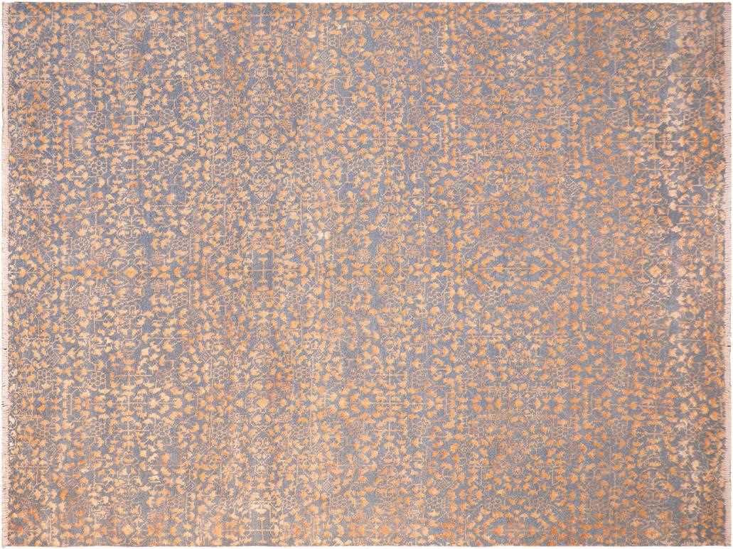 handmade Modern Ellie Blue Beige Hand Knotted RECTANGLE WOOL&SILK area rug 8x10