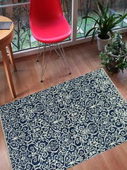 handmade Modern Cryena Blue Ivory Hand Knotted RECTANGLE WOOL&SILK area rug 4x6