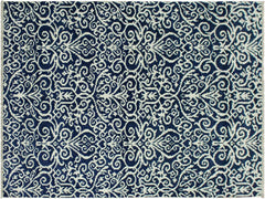 handmade Modern Cryena Blue Ivory Hand Knotted RECTANGLE WOOL&SILK area rug 4x6