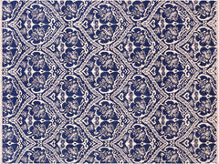 handmade Modern Nabila Blue Ivory Hand Knotted RECTANGLE WOOL&SILK area rug 6x9