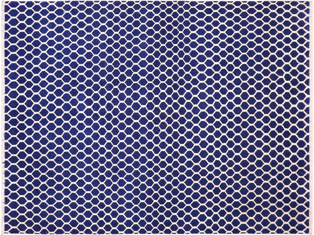 handmade Modern Modern Blue Ivory Hand Knotted RECTANGLE WOOL&SILK area rug 6x9