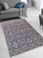 handmade Modern Cryena Blue Ivory Hand Knotted RECTANGLE 100% WOOL area rug 5x7