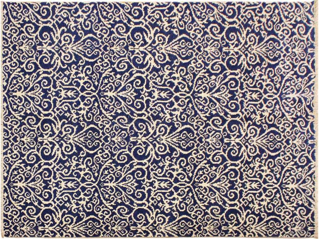 handmade Modern Cryena Blue Ivory Hand Knotted RECTANGLE 100% WOOL area rug 5x7