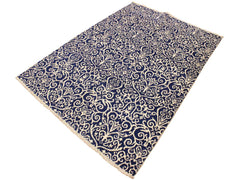 handmade Modern Cryena Blue Ivory Hand Knotted RECTANGLE 100% WOOL area rug 5x7