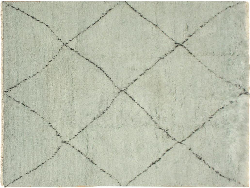 handmade Modern Moroccan Lt. Blue Black Hand Knotted RECTANGLE 100% WOOL area rug 6x9