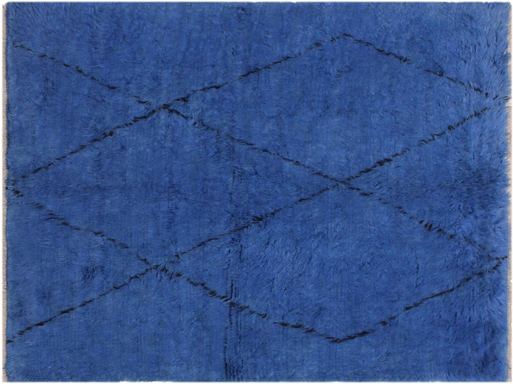 handmade Modern Moroccan Blue Black Hand Knotted RECTANGLE 100% WOOL area rug 6x7