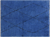 handmade Modern Moroccan Blue Black Hand Knotted RECTANGLE 100% WOOL area rug 6x7