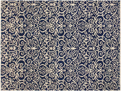 handmade Modern Cryena Blue Ivory Hand Knotted RECTANGLE 100% WOOL area rug 4x6