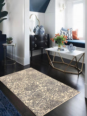 handmade Modern Firesse Ivory Blue Hand Knotted RECTANGLE WOOL&SILK area rug 4x6