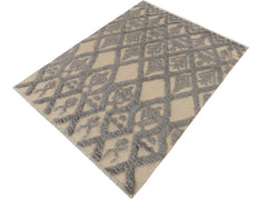 handmade Modern Moroccan Hi Ivory Blue Hand Knotted RECTANGLE 100% WOOL area rug 6x8