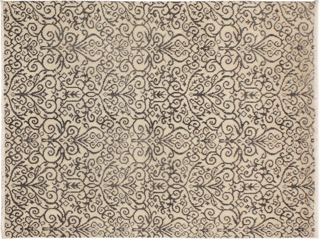 handmade Modern Cryena Ivory Gray Hand Knotted RECTANGLE WOOL&SILK area rug 5x7