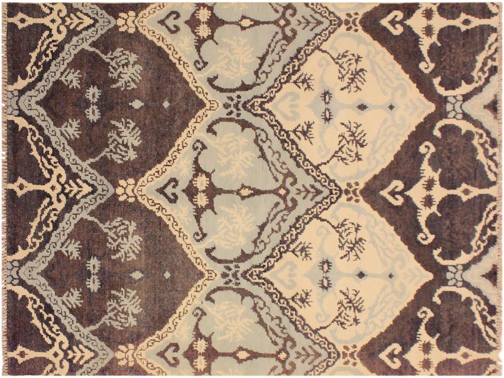 handmade Modern Nabila Brown Ivory Hand Knotted RECTANGLE WOOL&SILK area rug 4x6