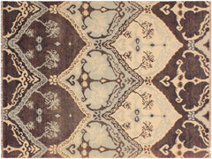 handmade Modern Nabila Brown Ivory Hand Knotted RECTANGLE WOOL&SILK area rug 4x6