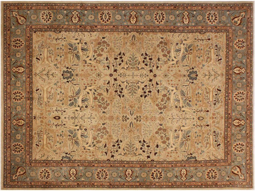 handmade Traditional Lt. Tan Lt. Green Hand Knotted RECTANGLE 100% WOOL area rug 8x10