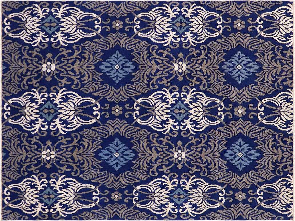 handmade Modern Elisora Blue Gray Hand Knotted RECTANGLE WOOL&VISCOU area rug 8x10