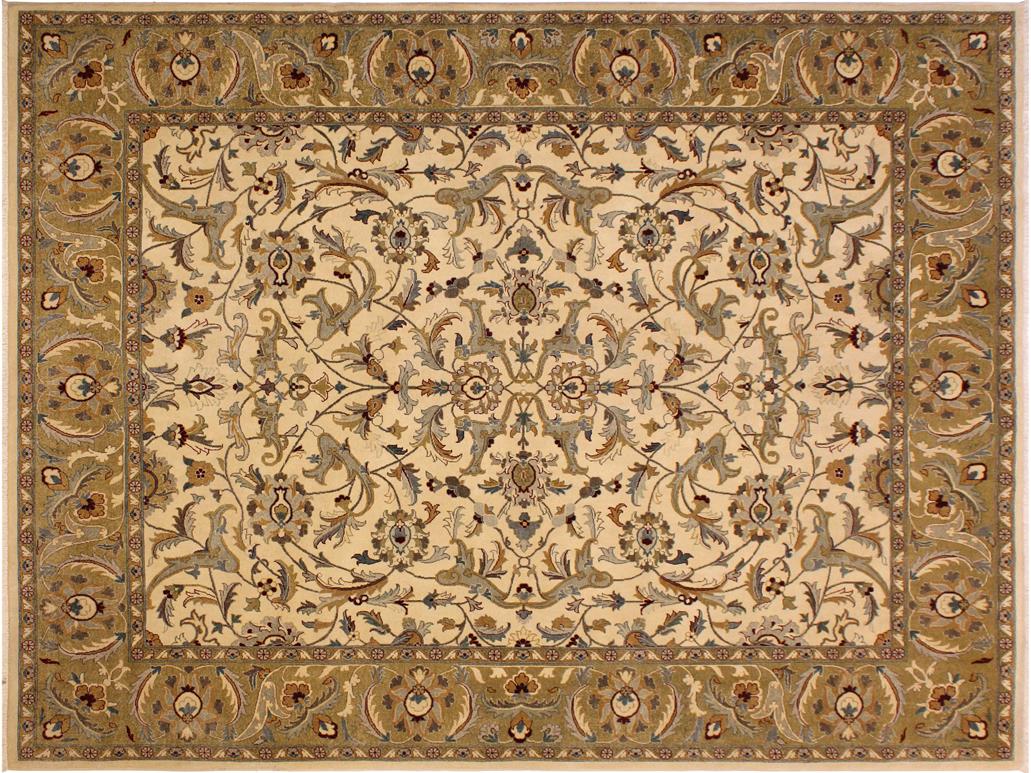 handmade Traditional Ivory Lt. Green Hand Knotted RECTANGLE 100% WOOL area rug 8x10