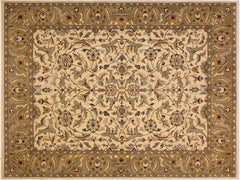 handmade Traditional Ivory Lt. Green Hand Knotted RECTANGLE 100% WOOL area rug 8x10