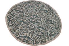 A10456, 6 1"x 6 1",Traditional ,6x6,Green,IVORY,Hand-knotted ,Pakistan ,Wool&silk ,Round ,652671191886