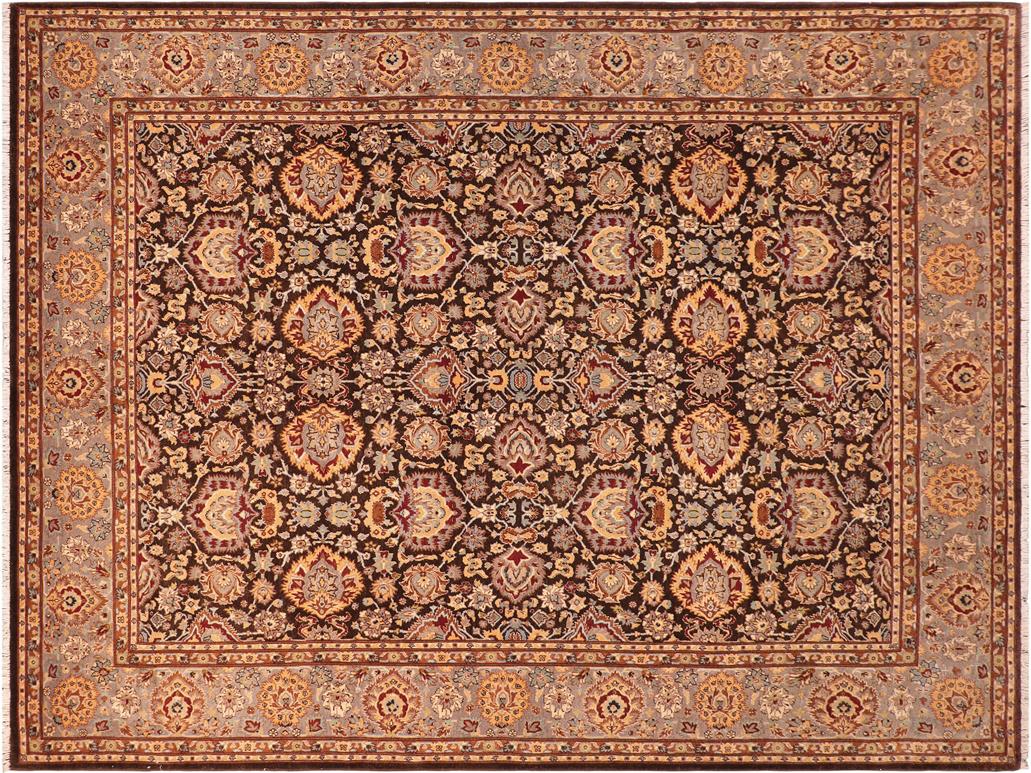 handmade Traditional Lahore Brown Gray Hand Knotted RECTANGLE 100% WOOL area rug 8x10