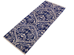 handmade Modern Kafkaz Blue Ivory Hand Knotted RUNNER WOOL&SILK area rug 2x6