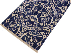 handmade Modern Kafkaz Blue Ivory Hand Knotted RUNNER WOOL&SILK area rug 2x6