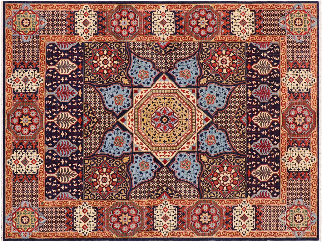 handmade Geometric Mamluk Blue Beige Hand Knotted RECTANGLE 100% WOOL area rug 9x12