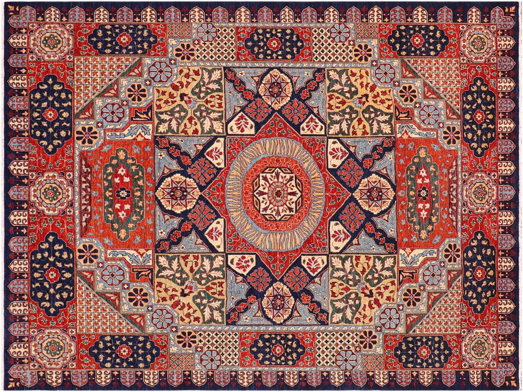 handmade Geometric Mamluk Blue Rust Hand Knotted RECTANGLE 100% WOOL area rug 9x12