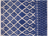 handmade Modern Moroccan Blue Ivory Hand Knotted RECTANGLE 100% WOOL area rug 8x10