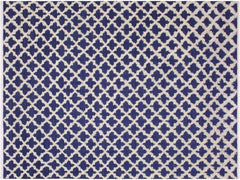 handmade Modern Moroccan Hi Blue Ivory Hand Knotted RECTANGLE 100% WOOL area rug 8x10