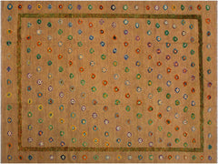 handmade Modern Moroccan Hi Tan Green Hand-Woven RECTANGLE 100% WOOL area rug 9x11