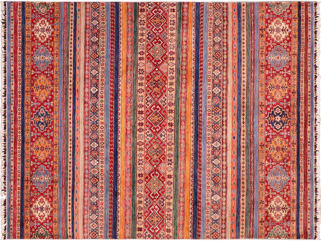 handmade Geometric Khorgeen Blue Red Hand Knotted RECTANGLE 100% WOOL area rug 6x8