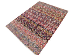 handmade Geometric Khorgeen Pink Purple Hand Knotted RECTANGLE WOOL&SILK area rug 9x12