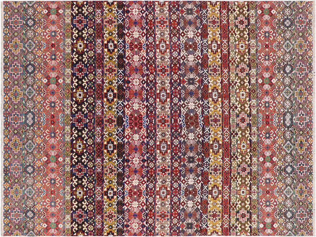 handmade Geometric Khorgeen Pink Purple Hand Knotted RECTANGLE WOOL&SILK area rug 9x12