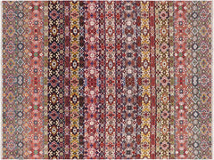 handmade Geometric Khorgeen Pink Purple Hand Knotted RECTANGLE WOOL&SILK area rug 9x12